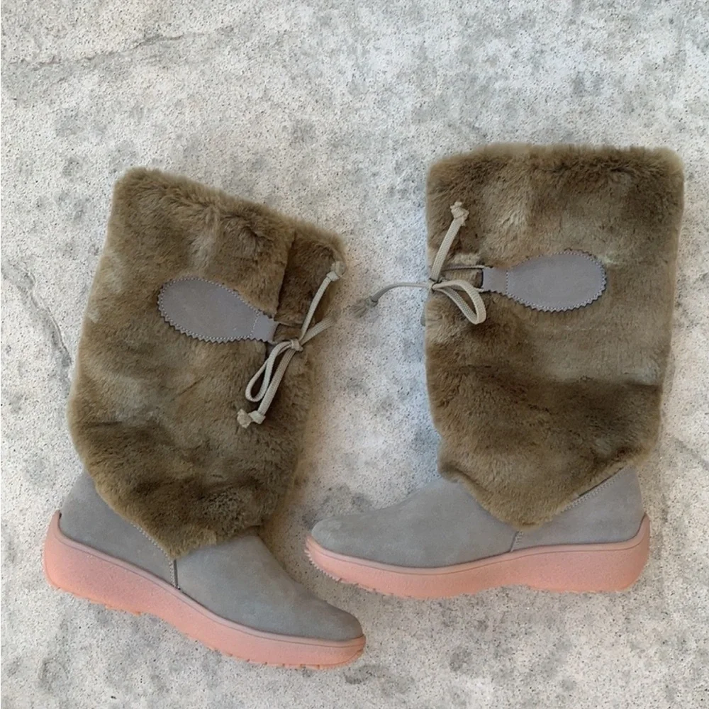 Oscar Sport Women's Faux Fur Ski Apres Tan Winter Boots Size 38/7.5-8 NWOT